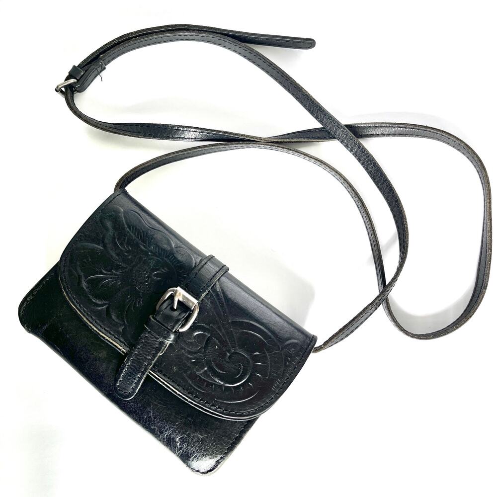Patricia Nash Tooled Black Leather Crossbody Shoulder Bag Clutch Cowboy Western